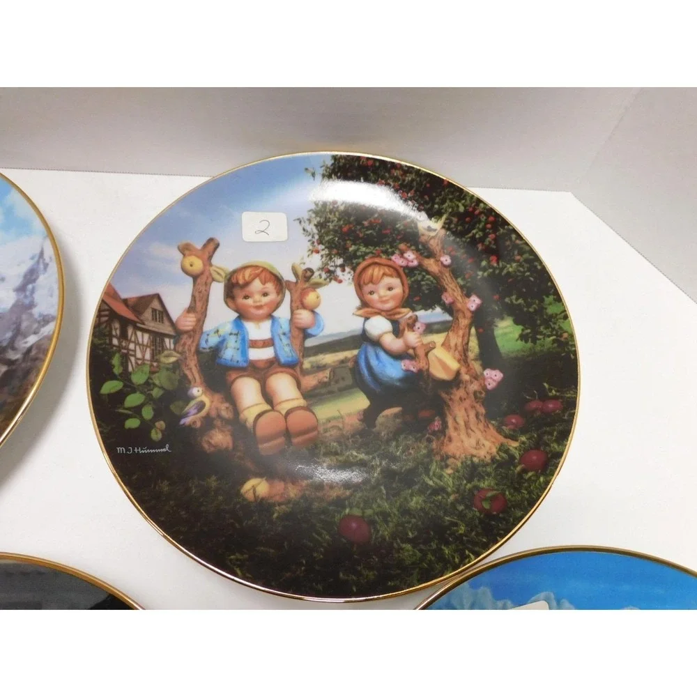 Set of 4 MJ Hummel Plates Gentle Friends, Stormy Weather, Apple Tree & Little Ex